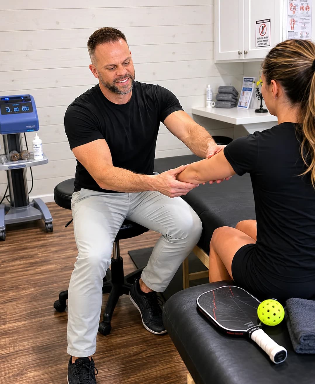 Dr. Joe Krzemien working with a pickleball player in his clinic